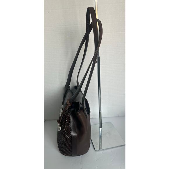 Vintage Brighton Black and Brown Leather Croc Embossed Weave Hand Shoulder Bag - Picture 2 of 11